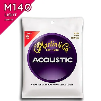 MartinGuitar M140 80/20 Bronze Light Acoustic Guitar Strings, 012-054