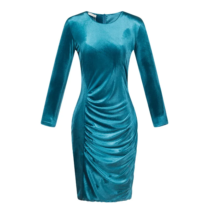 Women Autumn Office Dress Plus Size Bodycon velvet Dresses Pencil