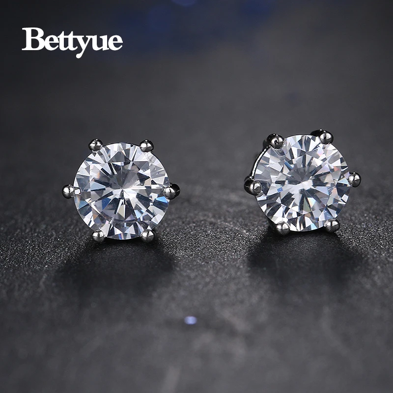 Bettyue Brand Fashion Cute Charm Stud Earrings Cubic Zircon White Gold Color Wedding Jewelry Earrings For Woman Party Cheap Gift