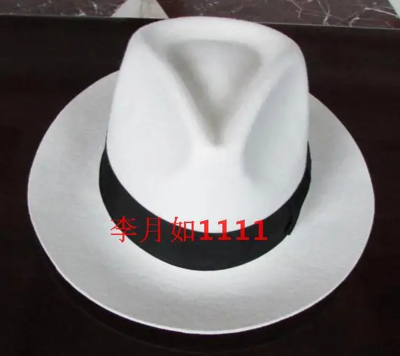 

White Authentic Hat Black Contrasting Woolen Fedoras Cap Elegant 100% Wool Vintage Cowboy Cap Jackson Wool Hat White B-8139