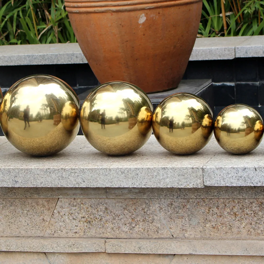 High Gloss Glitter Stainless Steel Titanium Gold Ball Sphere Mirror Hollow Ball Home Garden Decor Supplies Ornament 19mm~120mm