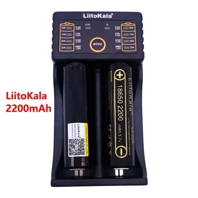 LiitoKala Lii-202 battery charger+ 2pcs HK LiitoKala Lii-22A 18650 2200mah Rechargeable battery for flashlight,10A discharge