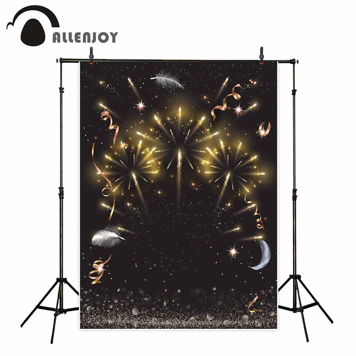 Allenjoy A dark night sky with sparkling golden firecrackers party backdrop ribbons feather fund new photographic backdrops