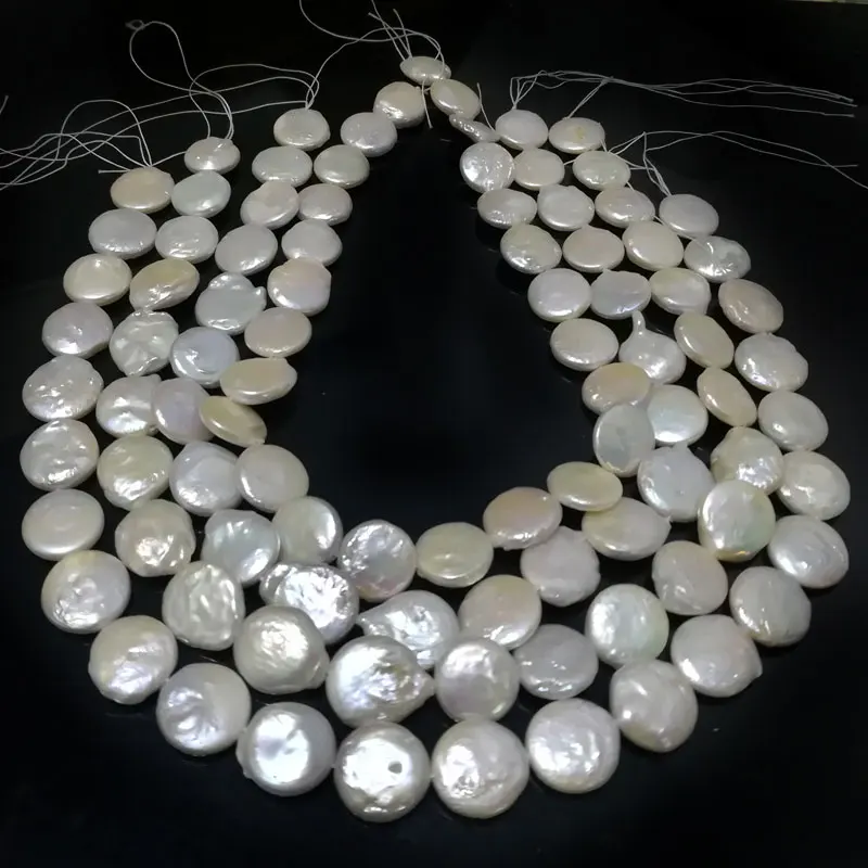 16 inches AA+ 16-18 mm Natural White Large Coin Pearls Loose Strand