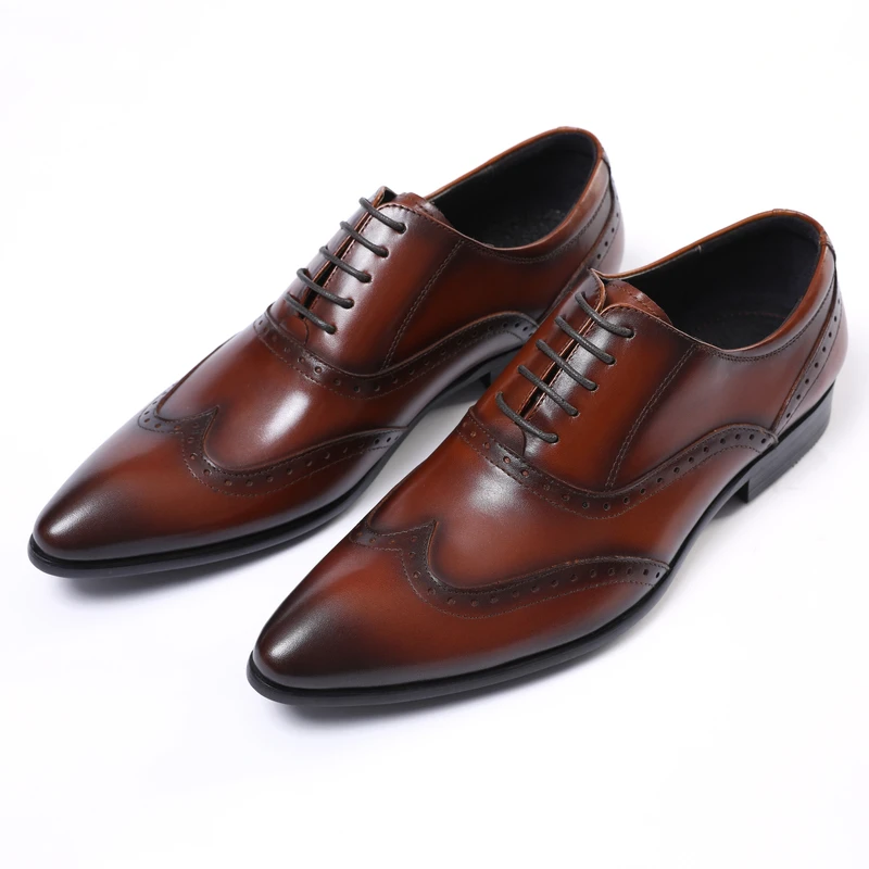 

Black / Deep Brown Pointed Toe Prom Shoes Boys Dress Shoes Genuine Leather Oxfords Business Shoes