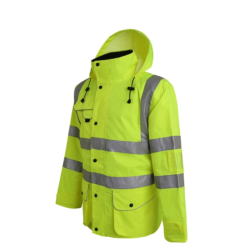 Men\'s Waterproof High visibility rain jacket safety rain coat reflective with pockets