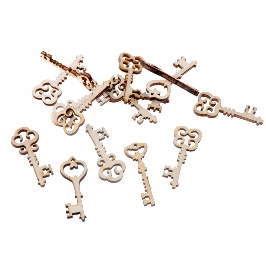 

Best Quality 50Pcs Key Flatback Wood Craft Decoration Promotions Scrapbooking Embellishments Mixed Styles Pendants