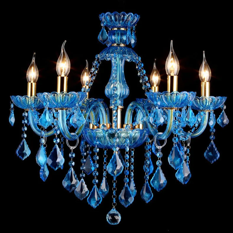 Imagem -02 - Azul Lustre e Luzes Pendent Arte Decoração Luz de Cristal Moderno Europeu Azul k9 Crystal Chandelier ac Villa Cor