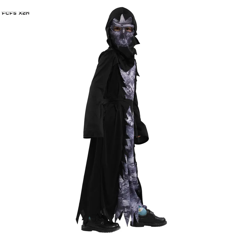 Black Boys Halloween Hell Devil Demon Costumes Kids Children Azrael Death Skeleton Cosplay Carnival Purim Masquerade Party Dress