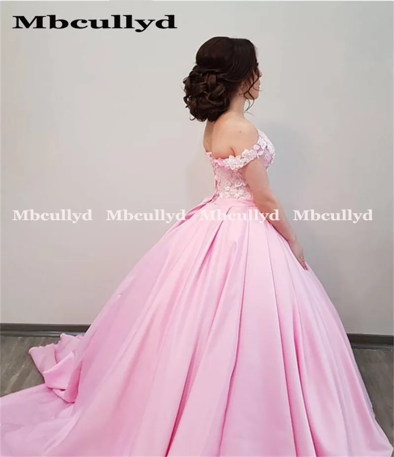 Mbcullyd Luxus Ballkleid Quinceanera Kleider 2019 Sexy Off Schulter vestido de 15 anos Chic Spitze Applique Rosa Süße 16 kleid