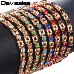 Davieslee Womens Bracelet Jewelry 585 Rose Gold Color Bracelets For Women Square Bismark Multi Colors CZ Stone 5.5mm DGBM101