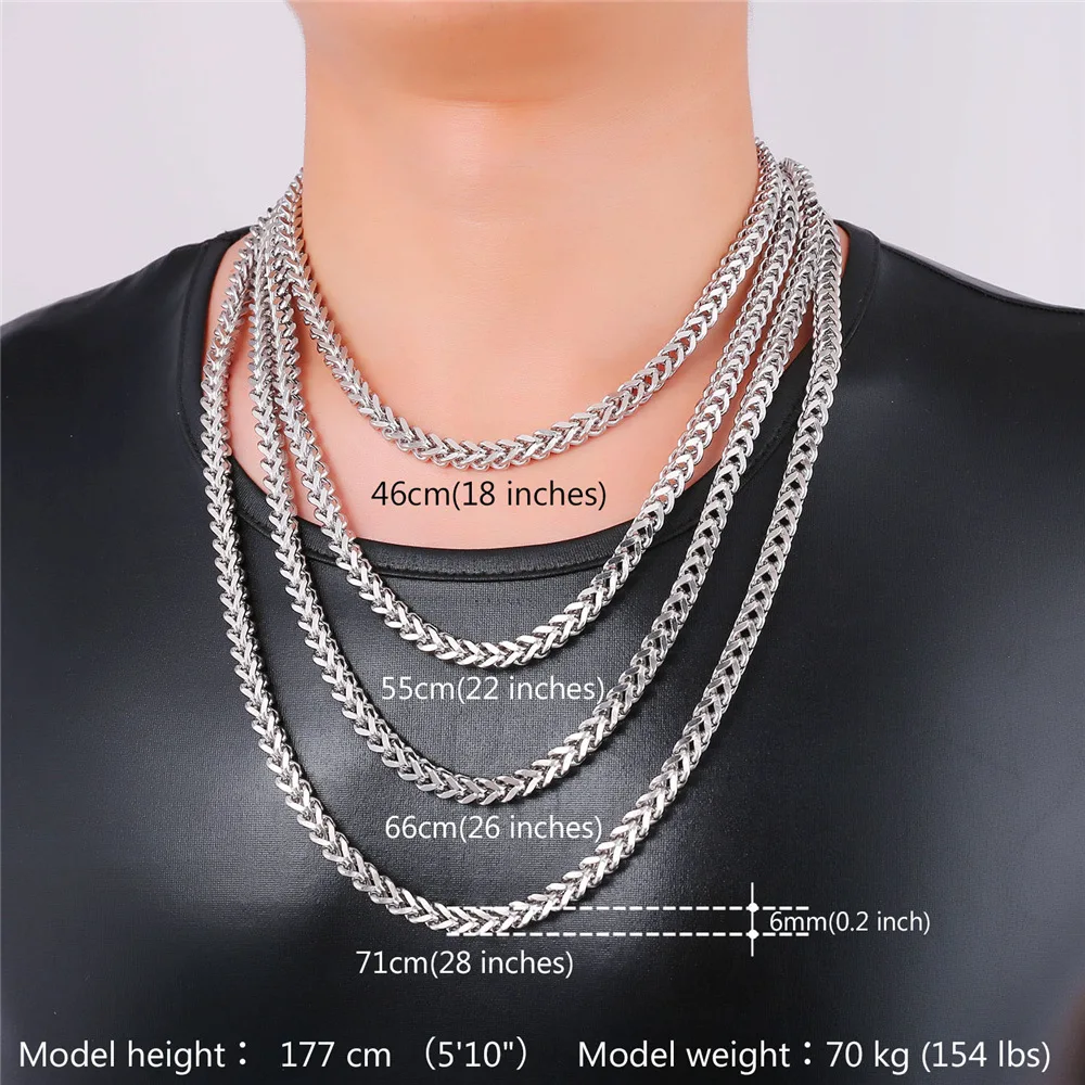 U7 Gold Color Chain For Men Hiphop Jewelry Wholesale Stainless Steel Steampunk Style Wheat Chain Chunky Necklace N435