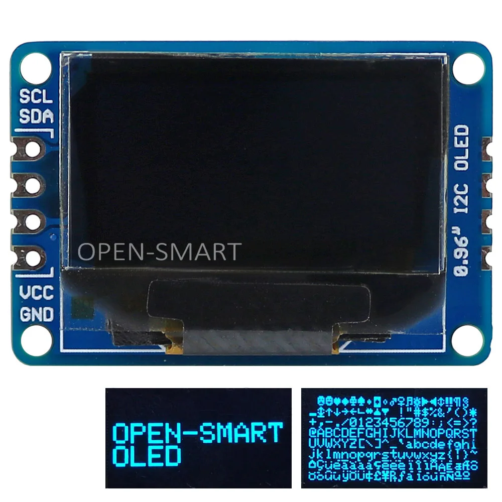 OPEN-SMART 0.96 inch Blue Color OLED I2C Interface Display Breakout Module 128x64 Compatible for Arduino