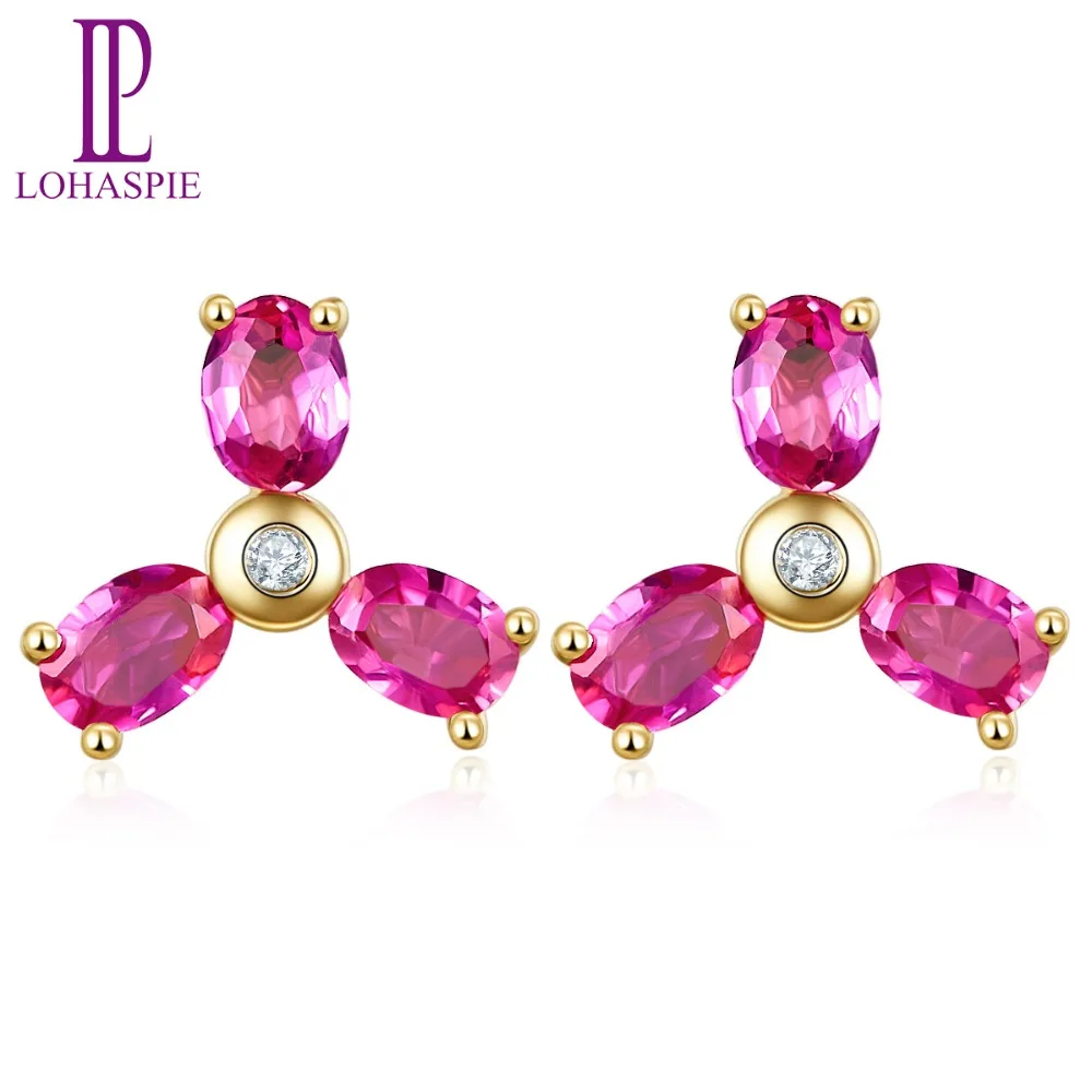 

LP 7x7mm Stud Earrings Natural Ruby Diamond Solid 10K Yellow Gold Gemstone Fine Jewelry For Mother's Gift NEW