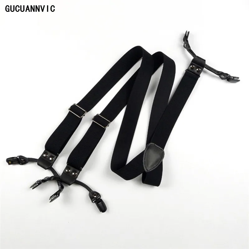 3*110cm Vintage Men's Suspenders Pants 6 Clips Y-Back Adjustable Black Leather Elasticity Strap  Suspenders Man Braces Man