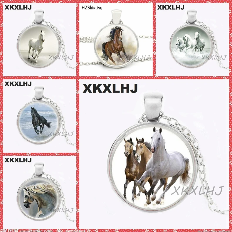 XKXLHJ  Fashion Cool Horse Necklace Handmade Glass Cabochon Necklace Running Horse Pendant Jewelry Wholesale