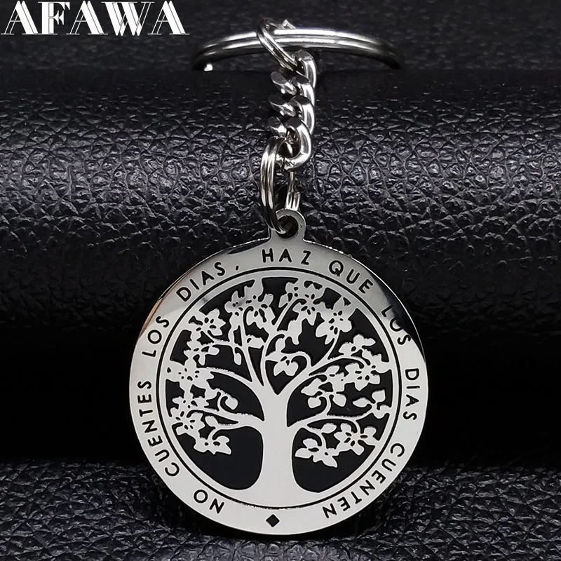 

Tree of Life Stainless Steel Keyring for Women Men Inspirational Words Keychain Car Jewelry llavero arbol de la vida K528S01