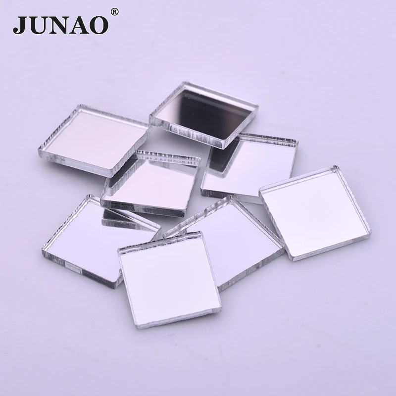 JUNAO 20pc Mix Size Clear Mirror Rhinestone Silver Crystal Applique Flat Back Acrylic Strass Non Sewing Stones for Decoration