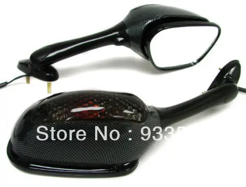 Pair Smoke CARBON FIBER Integrated Turn Signal Mirrors for 2005-2010 Suzuki GSX-R 1000