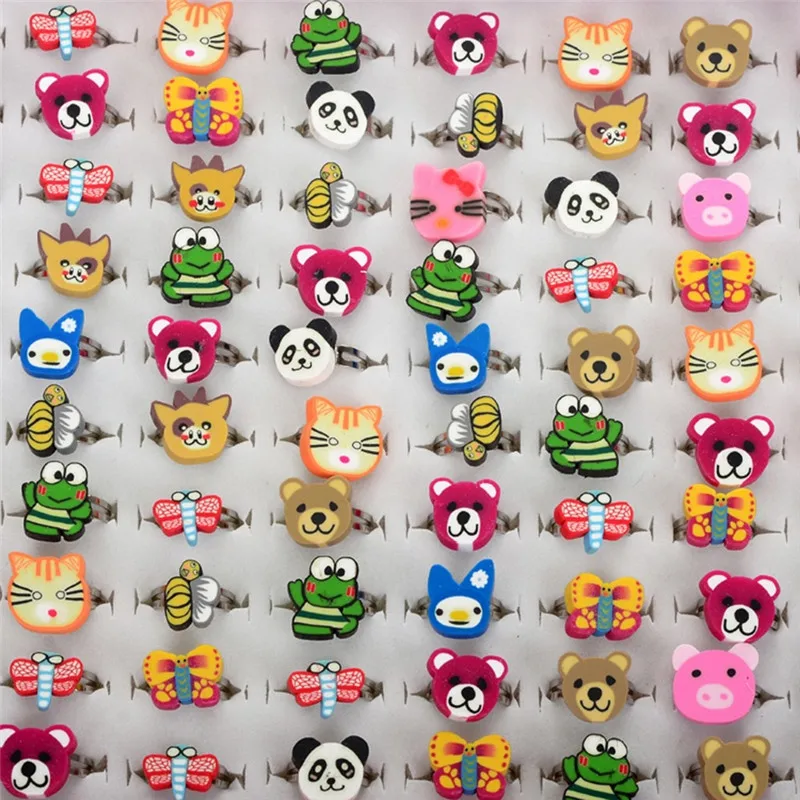 10pcs Lovely Cartoon Animals Children Ring Sets Send Randomly Wholesale Colorful Fashion Finger Jewelry