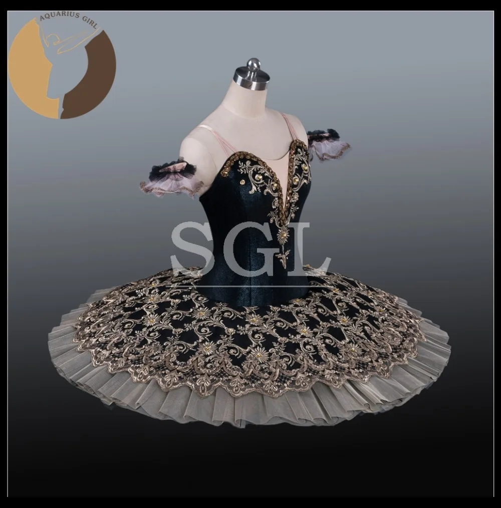 New Arrival Free Shipping Women Black Color Gold Decoration Tutu Adult Platter For Professional Ballet Competition  AT1215