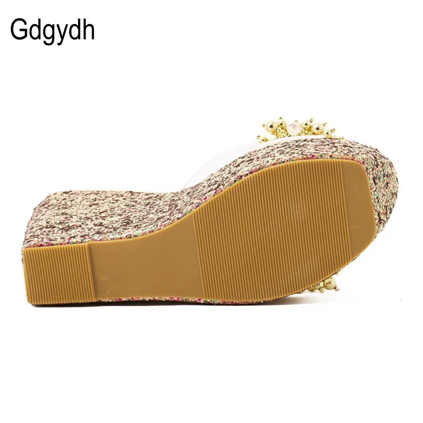 Sandálias femininas gdgydh, com strass, novo, sexy, linha verão, casual, com contas, dedo aberto, sapatos plataforma, 2021