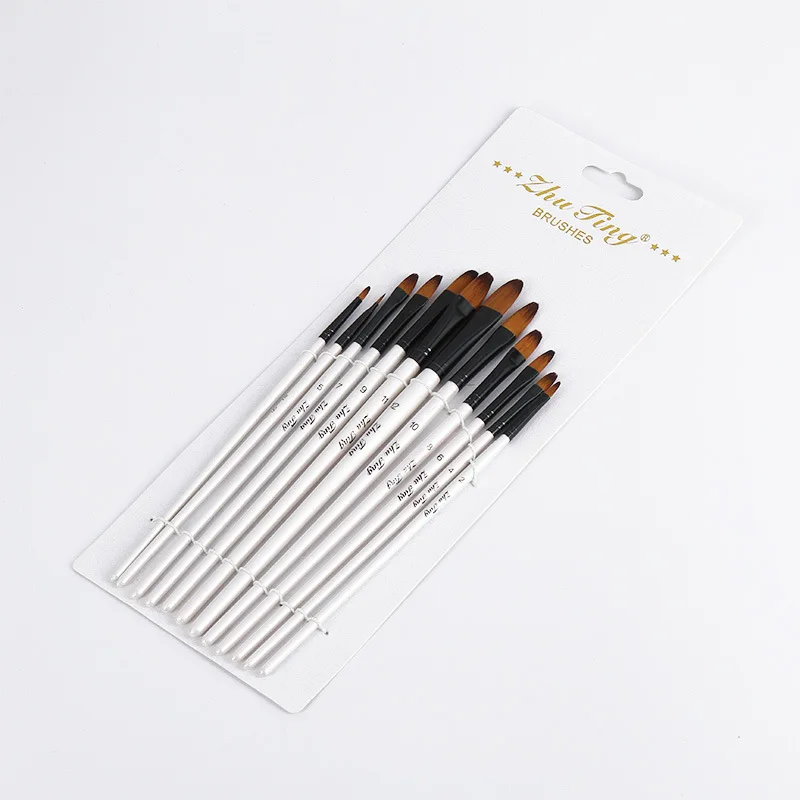 12 Pcs/set Nylon Hair Wooden Handle Watercolor Paint Brush Pen Set Learning DIY Oil Acrylic Painting Art Paint Brushes Supplies