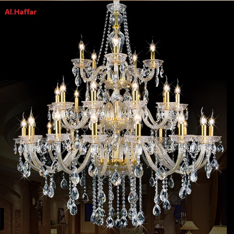 

Morden 3 Layer 28 Heads Large Gold Crystal Chandelier Restaurant Hotel Hall Villa Lighting Fixture