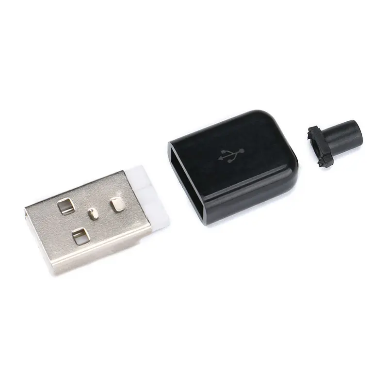 10 Pcs DIY USB 2.0 Konektor Pria Tipe 4 Pin Perakitan Soket Adaptor Patri Jenis Plastik Hitam Shell untuk Koneksi Data