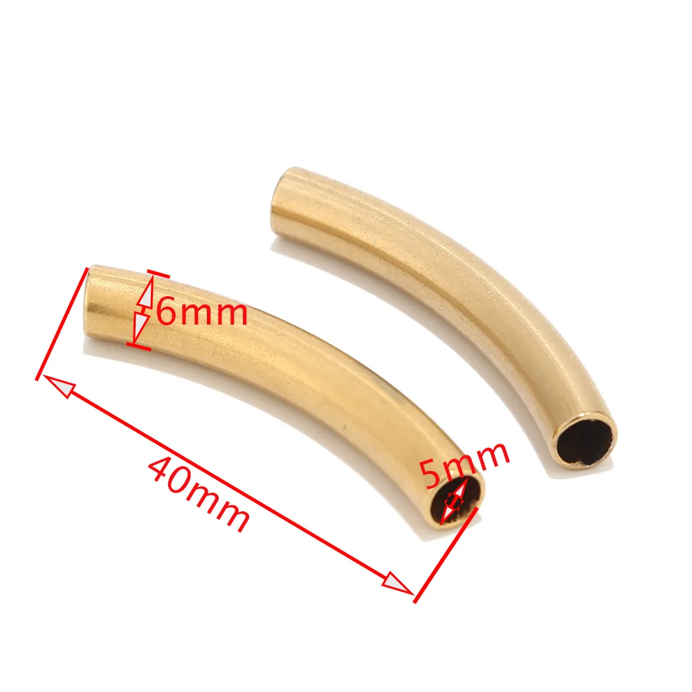 5pcs Stainless Steel Curved Tube Spacer Beads Fit 2/3/5mm Round Leather Cord Gold Tone Spacer Bead For DIY Jewelry Making