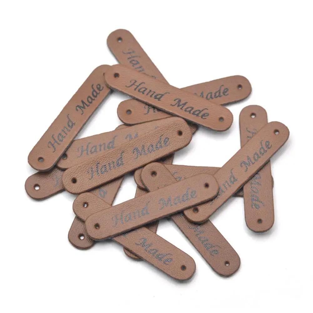 KALASO Wholesale 30pcs Brown Handmade Labels Clothes Garment PU Leather Labels Hand Made Tags Jeans Bags Shoes Sewing Supplies