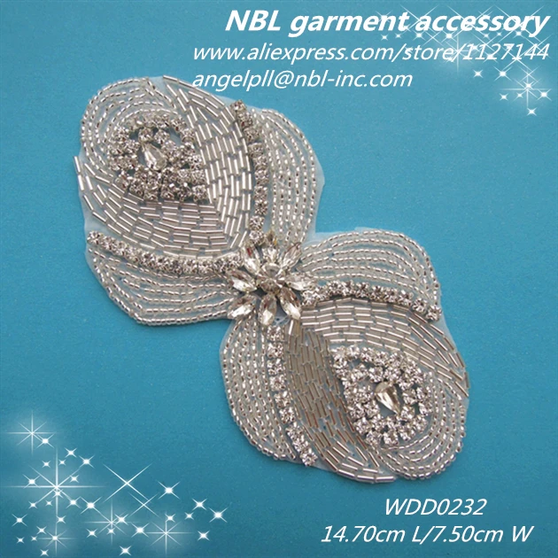 

(30PCS) Wholesale bridal beaded silver crystal rhinestone bow applique patch for dresses headband WDD0232