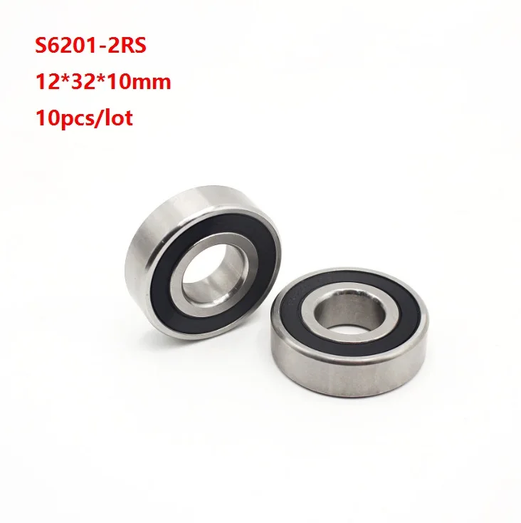 10pcs/lot ABEC-5 S6201RS S6201-2RS S6201 2RS RS 12x32x10mm Double rubber stainless steel Deep Groove Ball bearing 12*32*10mm