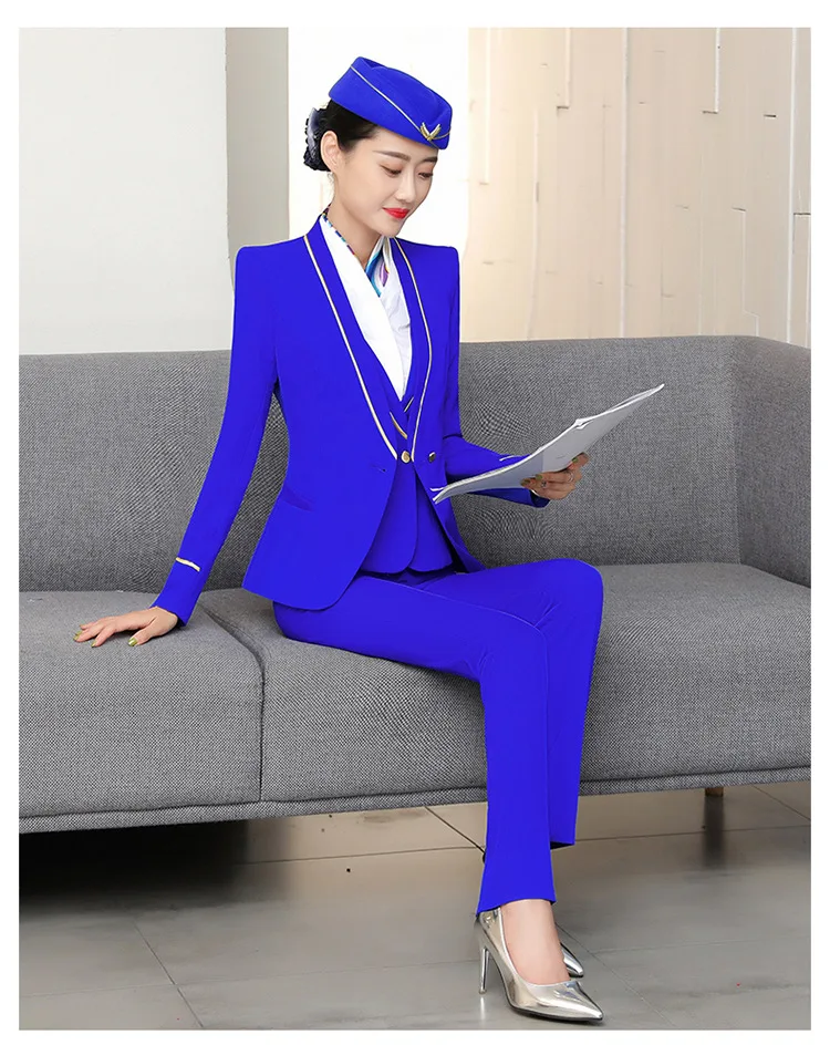 IZICFLY New Formal Business Clothes For Women Suits Office Sets With Skirt Airline Stewardess Elegant Work Wear