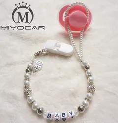 MIYOCAR Personalised -Any name Customized Bling rhinestone pacifier clips/soother chain holder Dummy clip/Teethers clip for baby