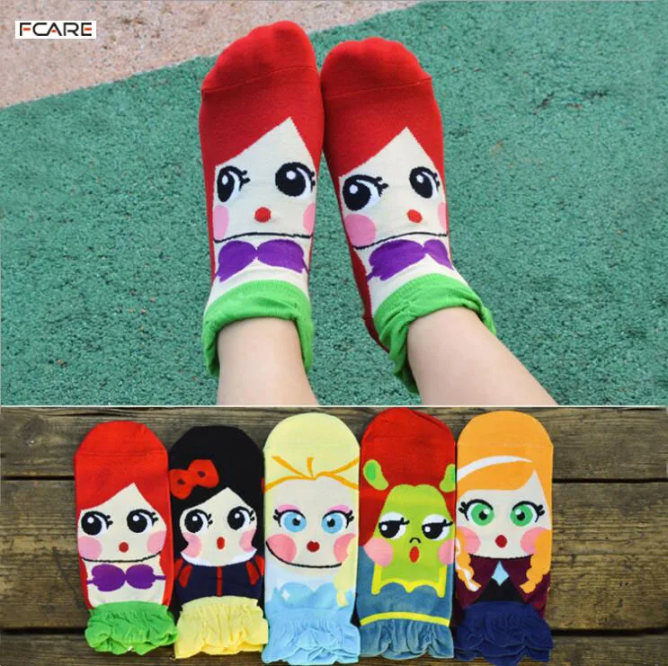 12PCS=6pairs Lovely Children Student Cute Socks Cartoon Princess cotton Blends Short Socks Low Cut Ankle Socks