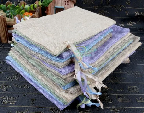 20 Pcs/lot 10x15cm Garden Natural Burlap Jute Sackcloth Pouches Fabric Linen Bags With Ribbon Drawstring Can Custom Print Logo