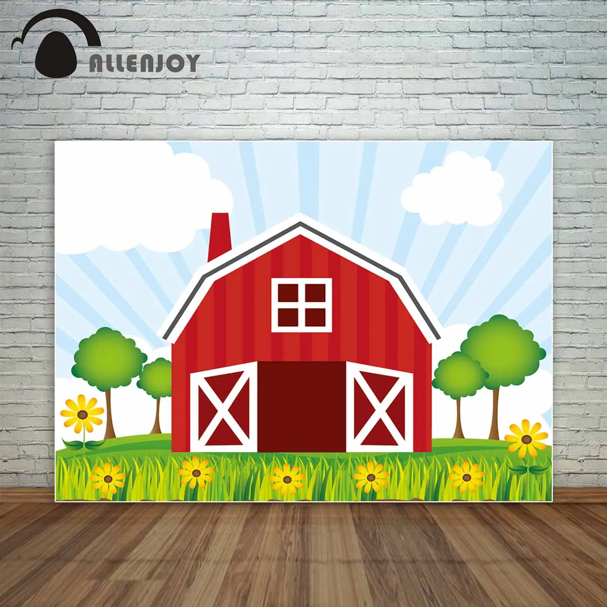 Allenjoy farm birthday party backdrop photophone red barn flower sky children decorations for home photo studio background vinyl