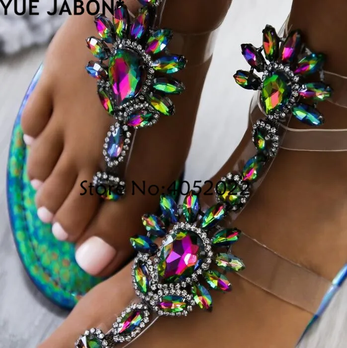 2024 Woman Sandals Women Shoes Rhinestones Gladiator Flat Sandals Crystal Chaussure Plus Size 43 tenis feminino Green Flip Flops