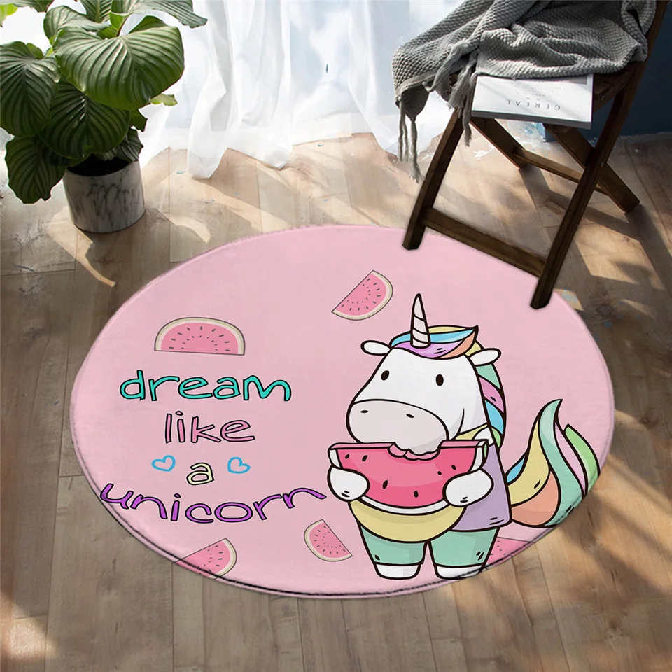 BeddingOutlet Lovely Unicorn Round Carpet Cartoon Kids Play Mat Area Rugs Flower Star Floor Mat For Bedroom Eyelash alfombra