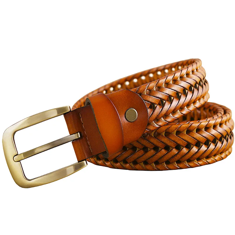 Cintura intrecciata in vera pelle di lusso uomo Cinture da uomo moda Pelle di mucca di qualità con cinturino in ecopelle maschile per jeans W 3,3 cm