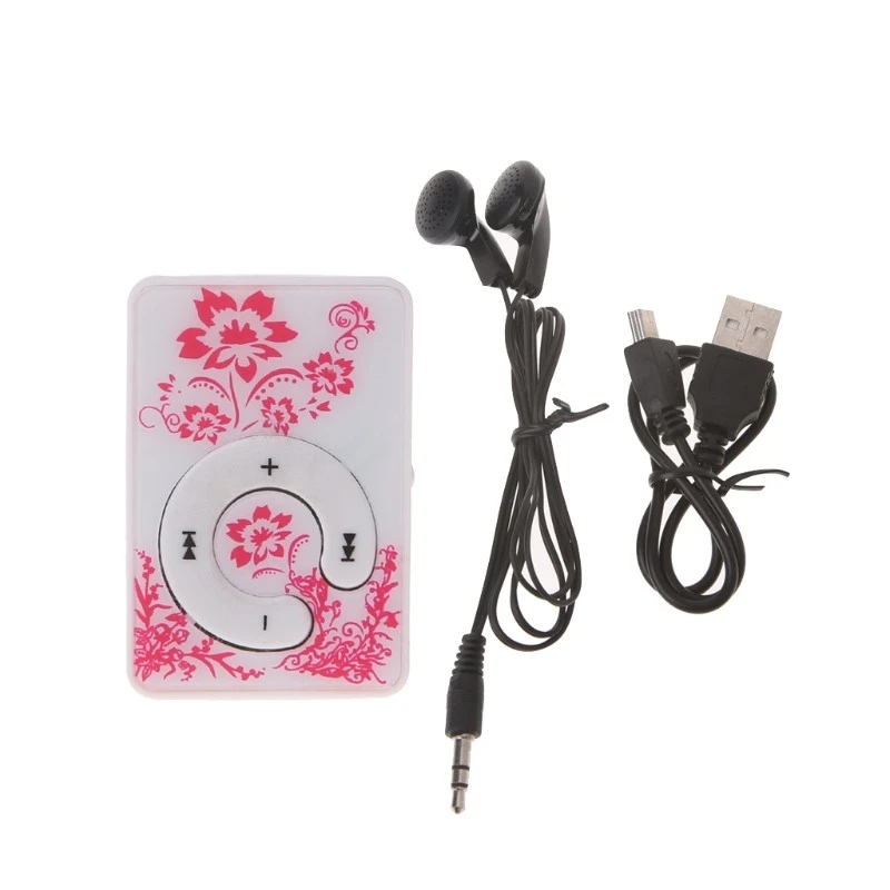 ANENG Mini Clip Floral Pattern Music MP3 Player 32GB TF Card With Mini USB Cable + Earphone