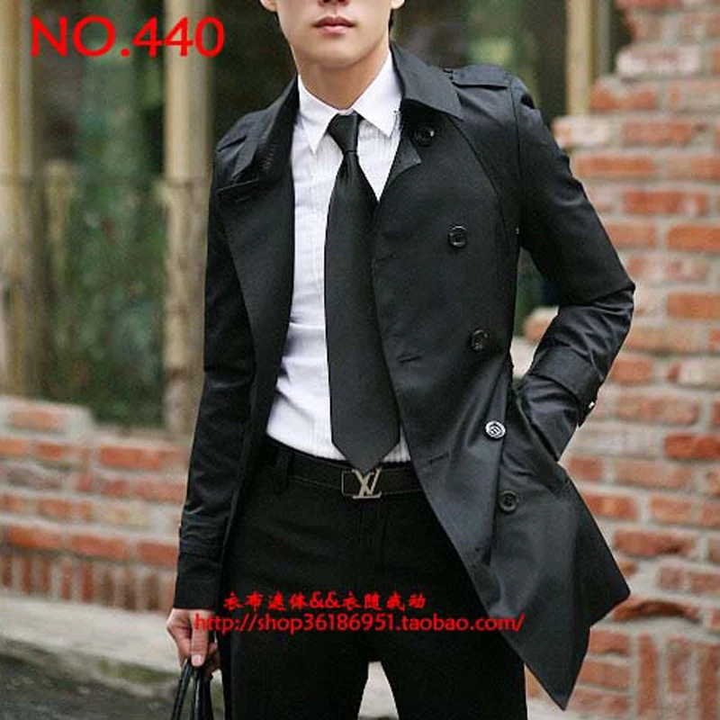 

2021 Free Shipping Men's Fashion New Black Outerwear Epaulette Belt Double Breasted Slim Trench Coat Overcoat / S-xxxl