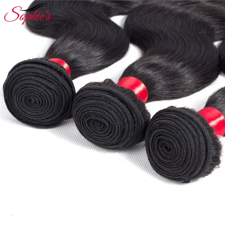 sophie\'s Hair Malaysian 3 Bundles Non-Remy Hair Extensions Body Wave 100% Human Hair Weaves  Natural Color Hair