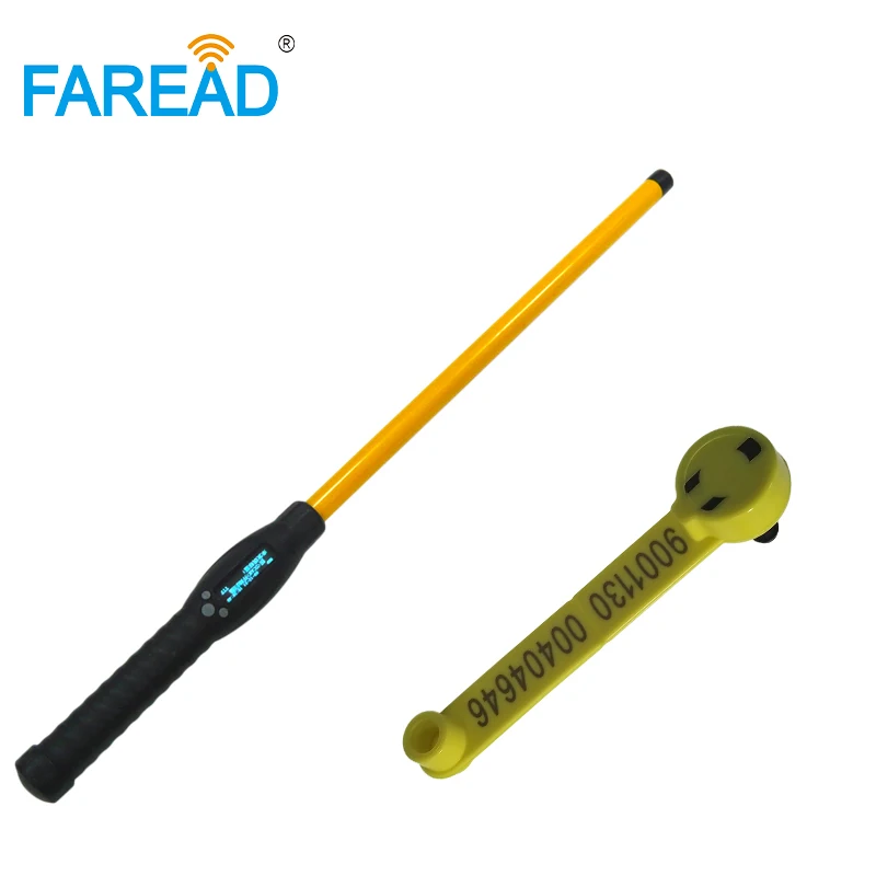 125/134.2KHz Animal Stick Reader LF handheld Bluetooth-compatible portable scanner +100x FDX-B RFID visual EID ear tag for sheep