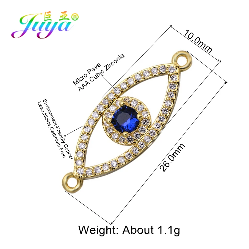 Juya Ali Moda DIY Greek Evil Eye Jewelry Accessories Lucky Blue Zircon Evil Eye Connectors For Handmade Bracelet Making Material