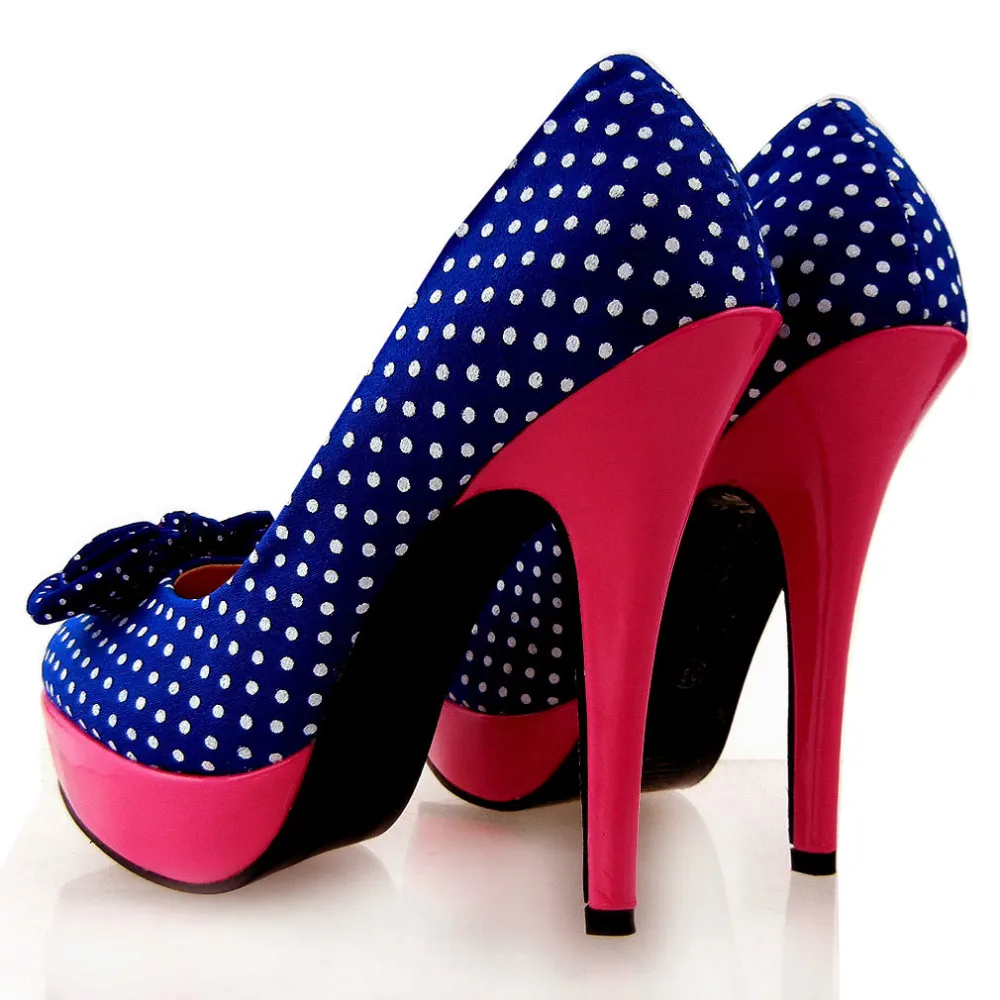 LF30426 Womens Fashion Polka Dots Bow High Heel Platform Stiletto Club/Party Pumps Shoes