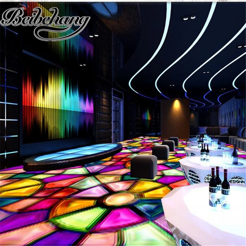 beibehang Custom large 3d floor flooring decorative painting self-adhesive waterproof stained parquet KTV hotel mall floor