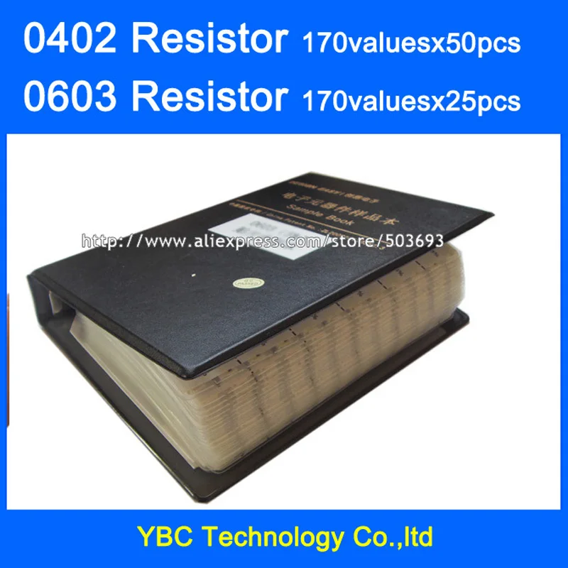 0402 SMD Resistor 0R~10M 1% 170valuesx50pcs=8500pcs & 0603 Resistor 170valuesX25pcs=4250pcs 0R~10M Sample Book