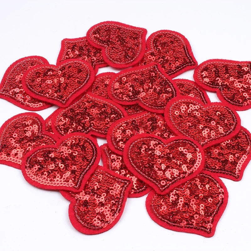 10pcs/lot Sequined Red Heart Patch for Sweater Dress Shirt Sewing Fabric Appliques DIY Iron On Clothes Stickers Handmade Badge